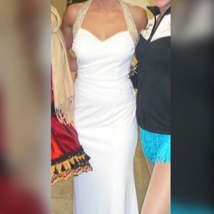 Wedding Prom Pageant White and Gold Formal Dress
